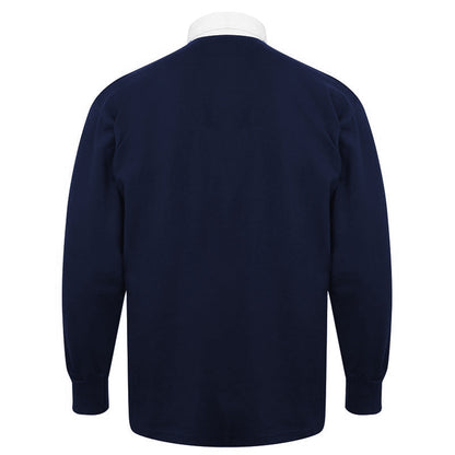 Navy - Back - Front Row Kids Unisex Long Sleeve Plain Rugby Sports Polo Shirt