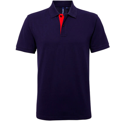Navy- Red - Front - Asquith & Fox Mens Classic Fit Contrast Polo Shirt