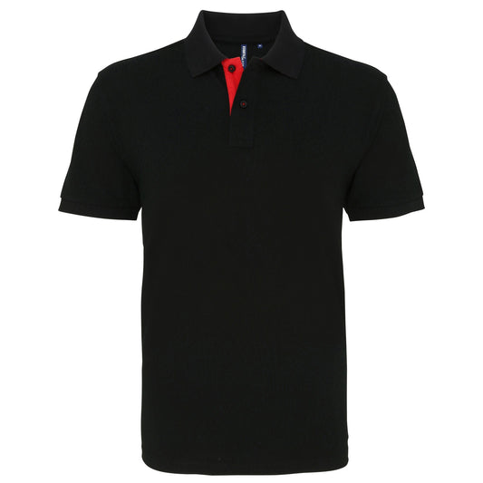 Black- Red - Front - Asquith & Fox Mens Classic Fit Contrast Polo Shirt