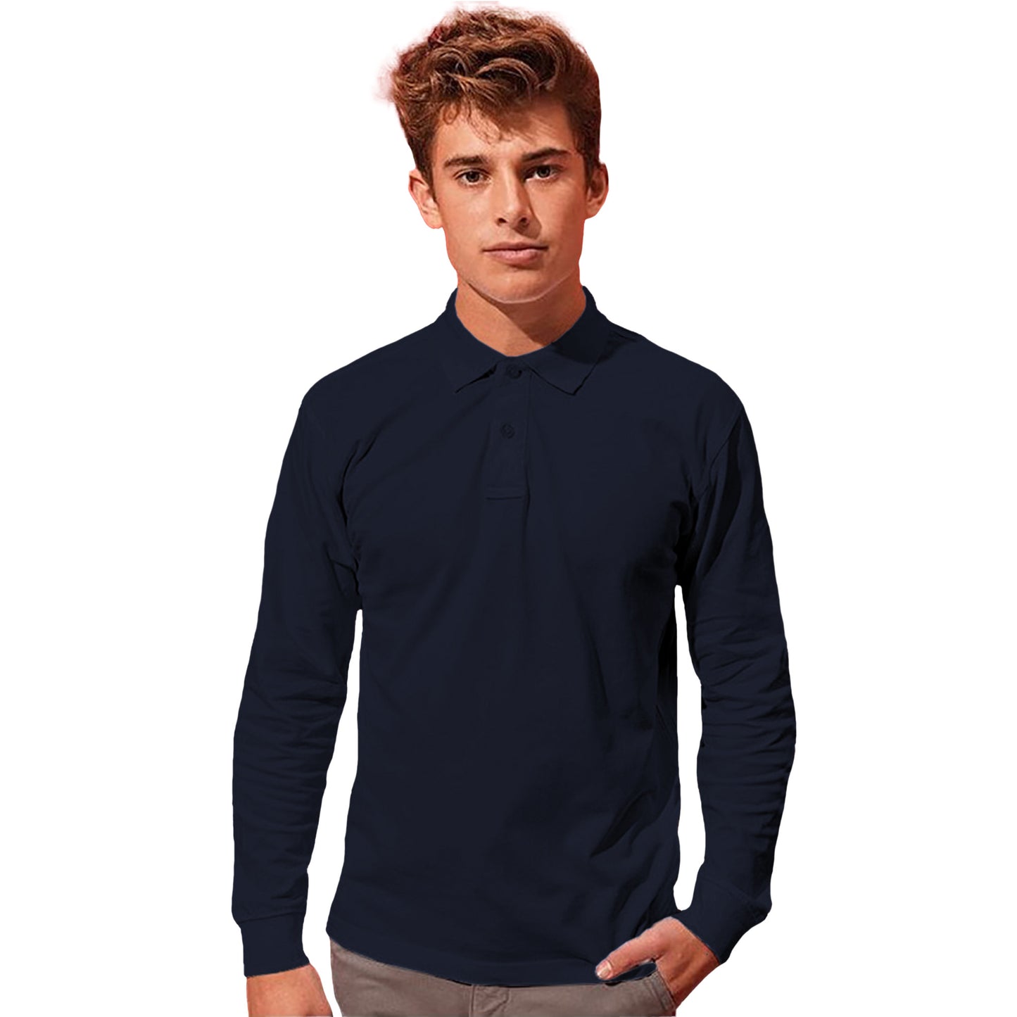Navy - Back - Asquith & Fox Mens Classic Fit Long Sleeved Polo Shirt