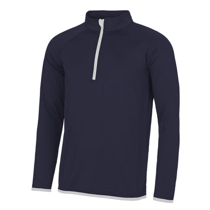 French Navy- Arctic White - Front - AWDis Just Cool Mens Half Zip Sweatshirt