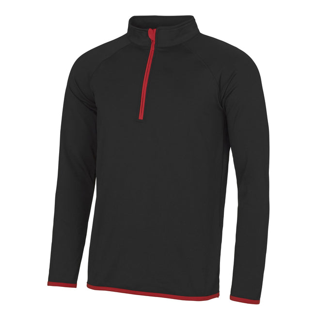 Jet Black- Fire Red - Front - AWDis Just Cool Mens Half Zip Sweatshirt