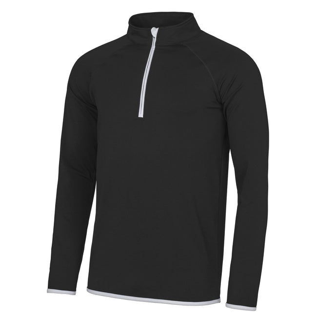 Jet Black- Arctic White - Front - AWDis Just Cool Mens Half Zip Sweatshirt