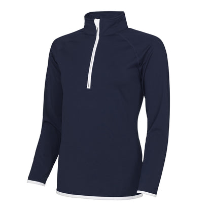 French Navy- Arctic White - Front - AWDis Just Cool Womens-Ladies Half Zip Sweatshirt
