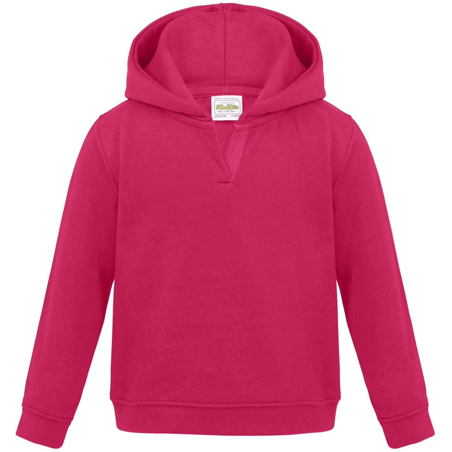 Hot Pink - Front - AWDis Just Hoods Baby Unisex SupaSoft Pullover Hoodie
