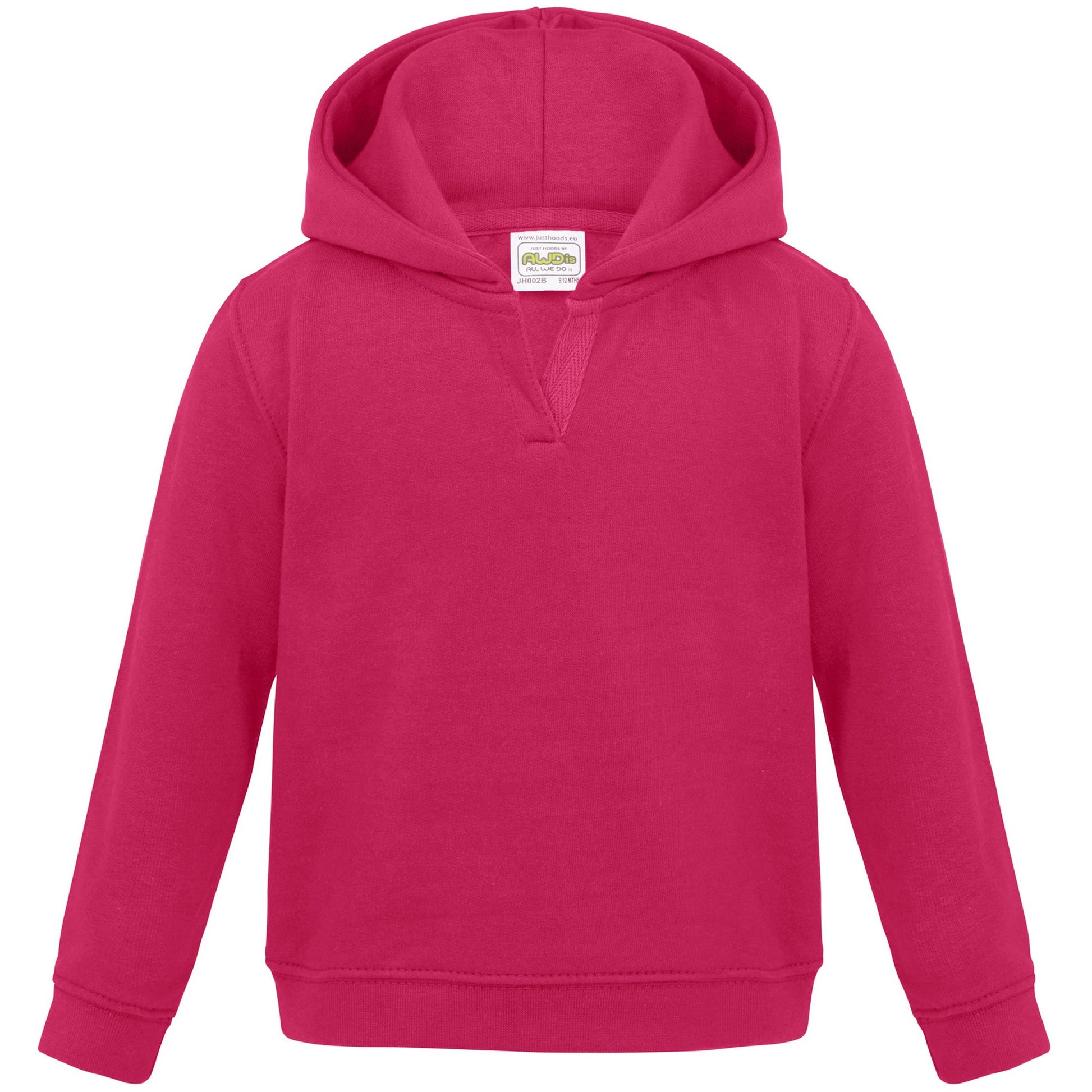 Hot Pink - Front - AWDis Just Hoods Baby Unisex SupaSoft Pullover Hoodie