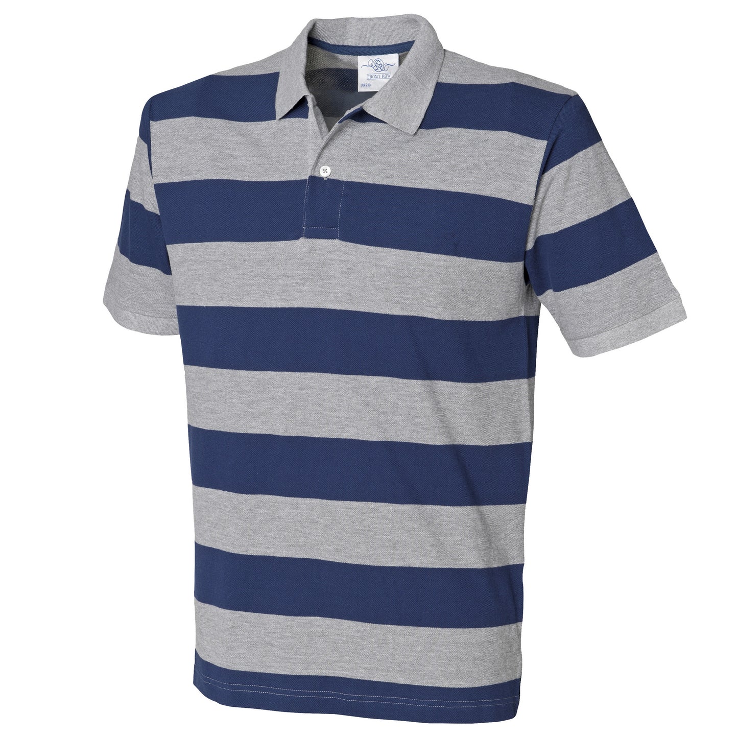 Heather Grey-Navy - Front - Front Row Mens Striped Pique Polo Shirt