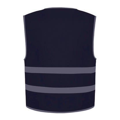Navy - Back - Yoko Hi-Vis Childrens-Kids Reflective Border Waistcoat