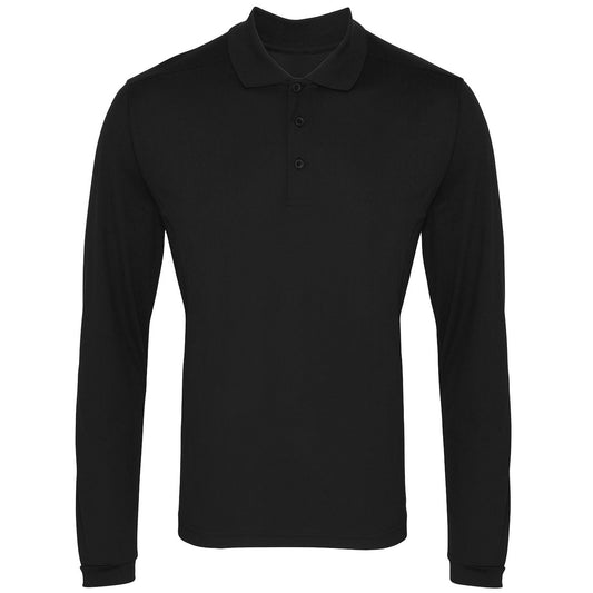 Black - Front - Premier Mens Long Sleeve Coolchecker Pique Polo Shirt