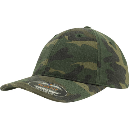 Green Camo - Front - Flexfit Garment Washed Camo Baseball Cap
