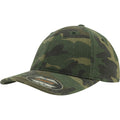 Green Camo - Front - Flexfit Garment Washed Camo Baseball Cap