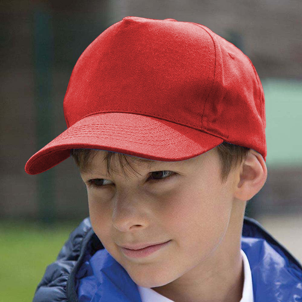Red - Back - Result Headwear Childrens-Kids Boston 65-35 Polycotton Cap