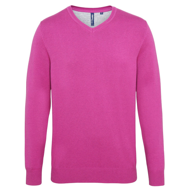 Orchid Heather - Front - Asquith & Fox Mens Cotton Rich V-Neck Sweater