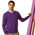 Purple Heather - Side - Asquith & Fox Mens Cotton Rich V-Neck Sweater