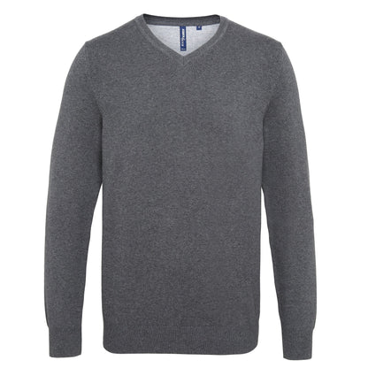 Charcoal - Front - Asquith & Fox Mens Cotton Rich V-Neck Sweater