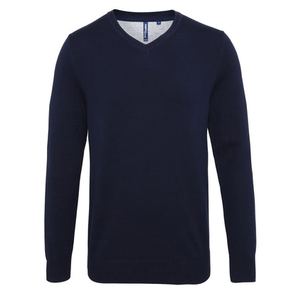 French Navy - Front - Asquith & Fox Mens Cotton Rich V-Neck Sweater