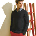 French Navy - Back - Asquith & Fox Mens Cotton Rich V-Neck Sweater