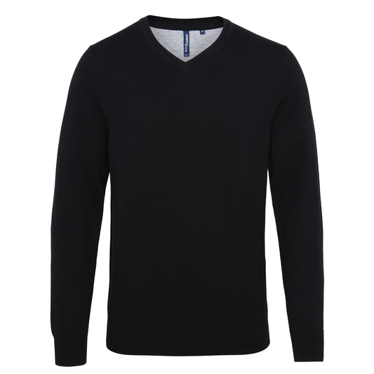 Black - Front - Asquith & Fox Mens Cotton Rich V-Neck Sweater