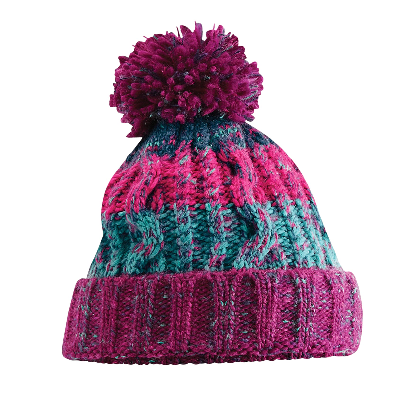 Marine Splash - Side - Beechfield Unisex Adults Corkscrew Knitted Pom Pom Beanie Hat