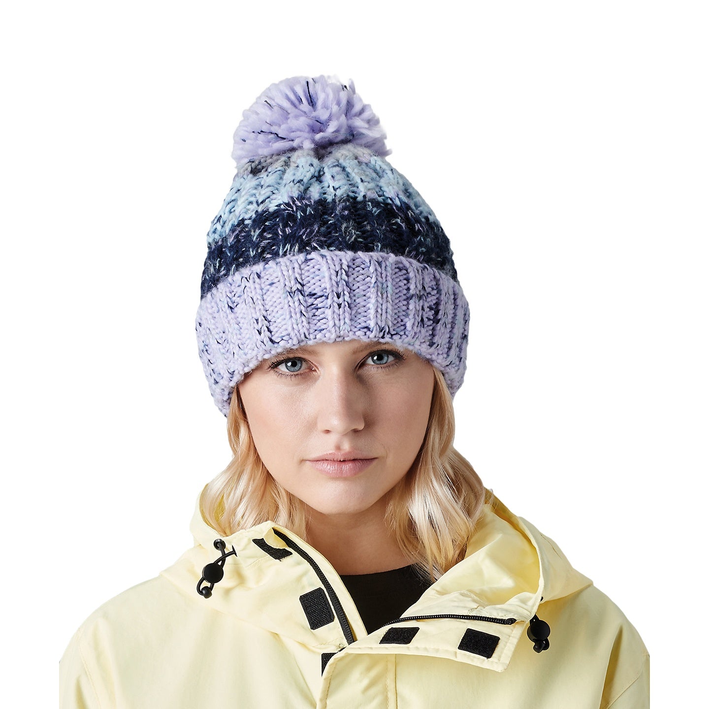 Lavender Fizz - Side - Beechfield Unisex Adults Corkscrew Knitted Pom Pom Beanie Hat