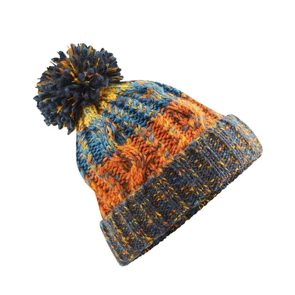 Retro Blue - Front - Beechfield Unisex Adults Corkscrew Knitted Pom Pom Beanie Hat