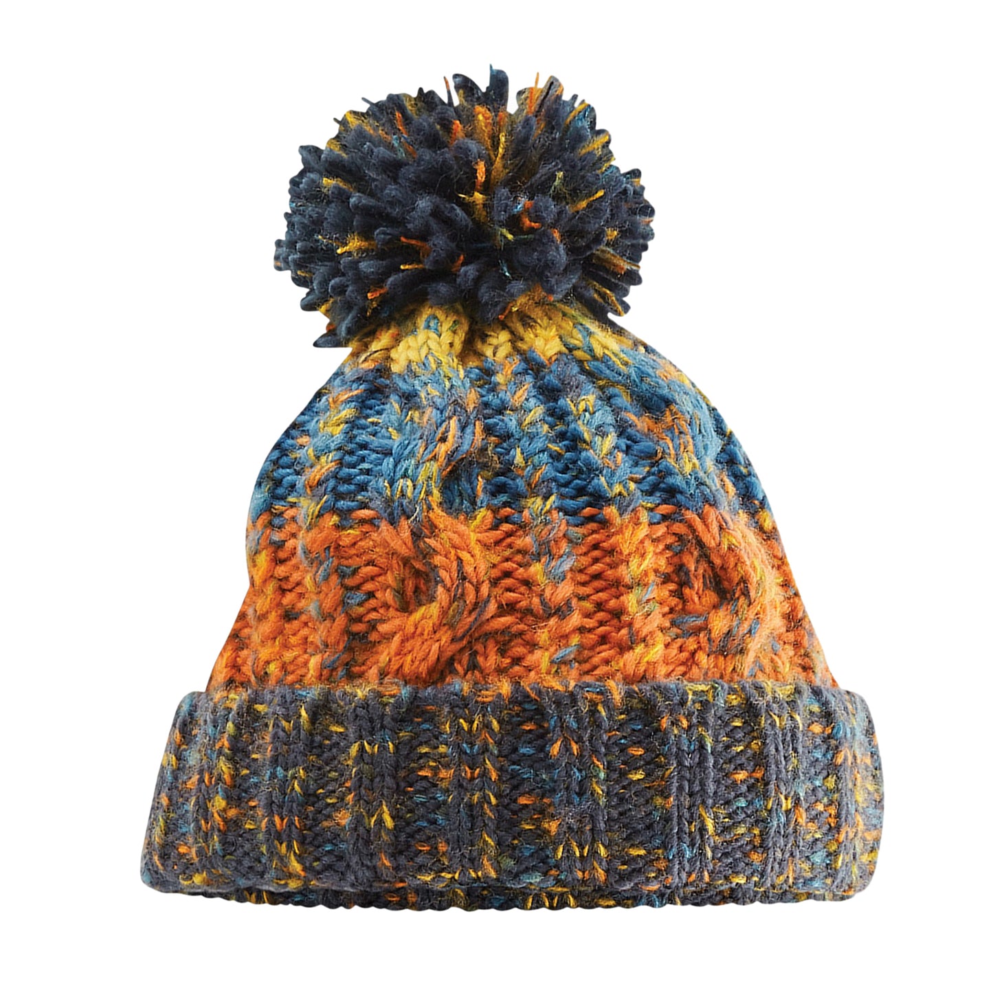Retro Blue - Back - Beechfield Unisex Adults Corkscrew Knitted Pom Pom Beanie Hat