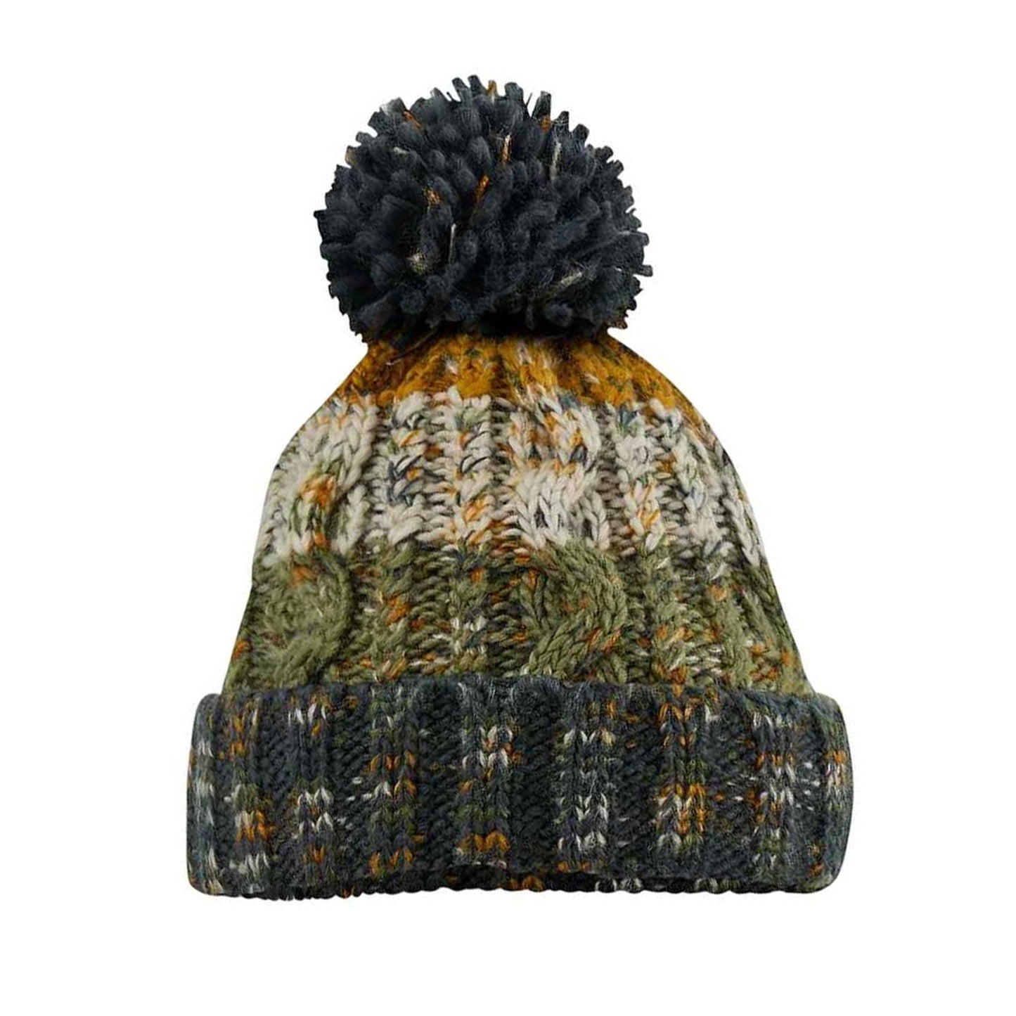 Autumn Moss - Back - Beechfield Unisex Adults Corkscrew Knitted Pom Pom Beanie Hat