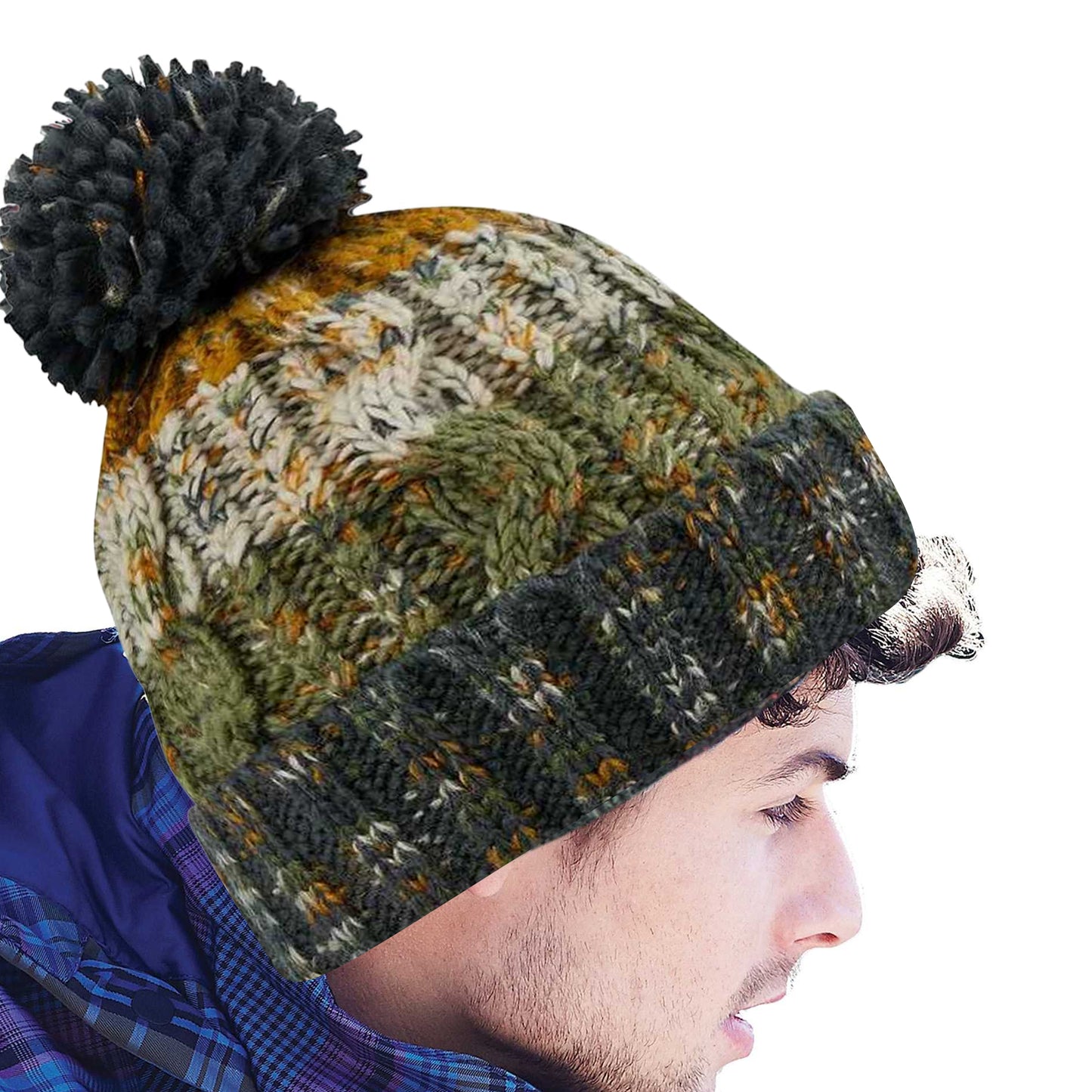 Autumn Moss - Side - Beechfield Unisex Adults Corkscrew Knitted Pom Pom Beanie Hat