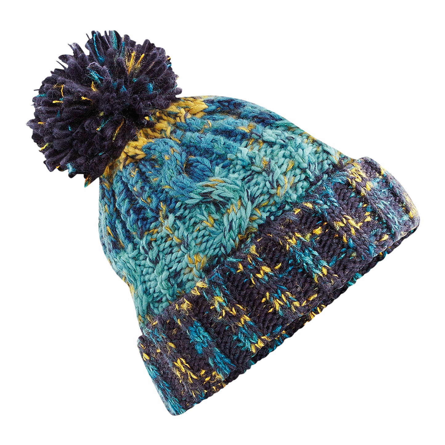 Marine Splash - Front - Beechfield Unisex Adults Corkscrew Knitted Pom Pom Beanie Hat