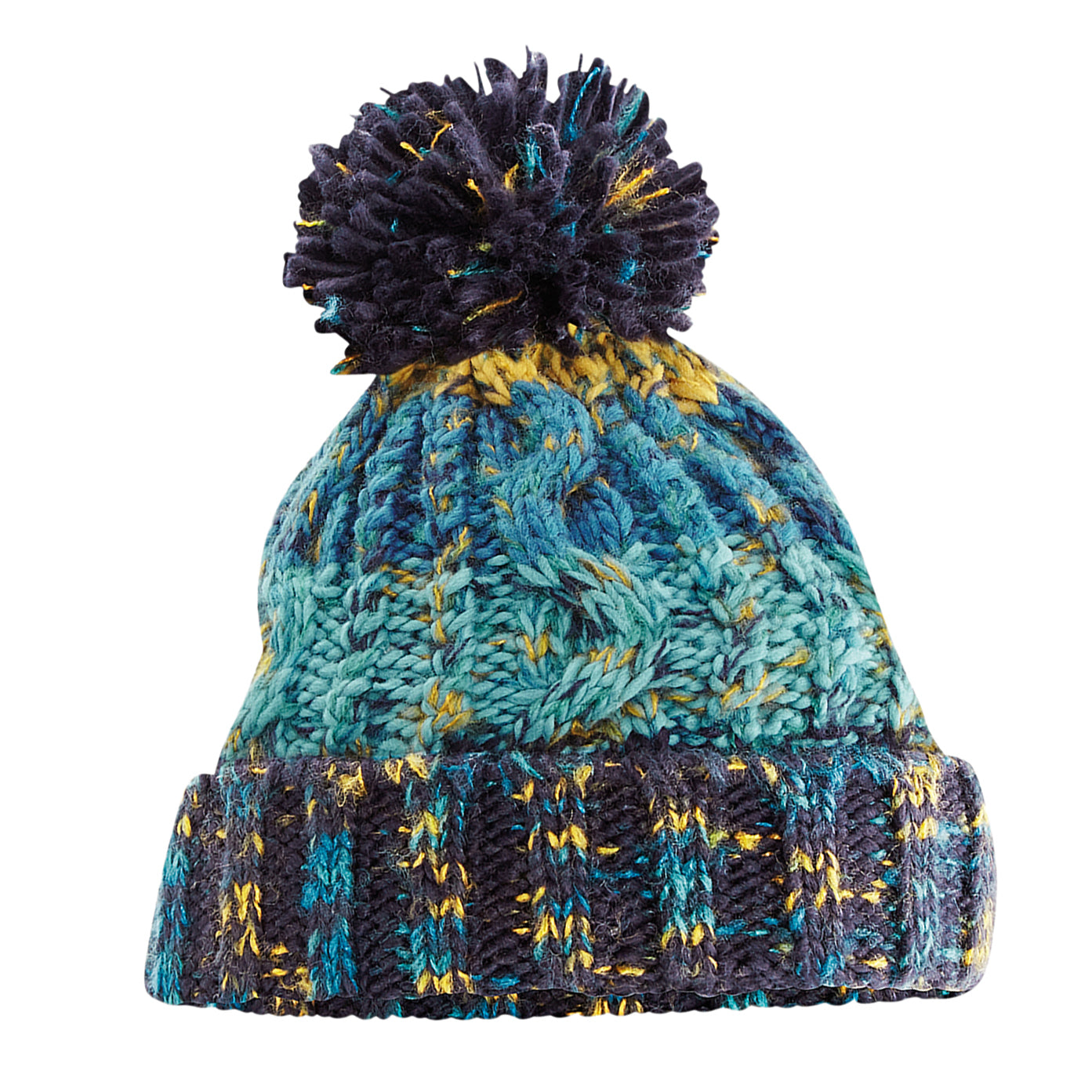 Marine Splash - Back - Beechfield Unisex Adults Corkscrew Knitted Pom Pom Beanie Hat