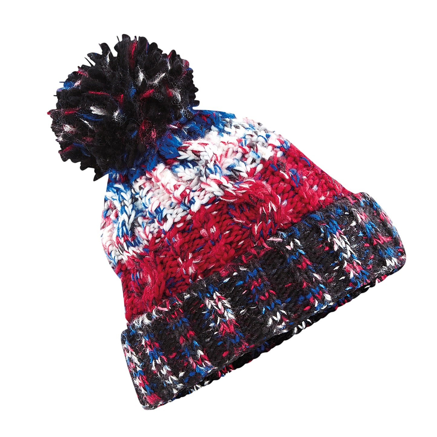 Black Jacks - Front - Beechfield Unisex Adults Corkscrew Knitted Pom Pom Beanie Hat