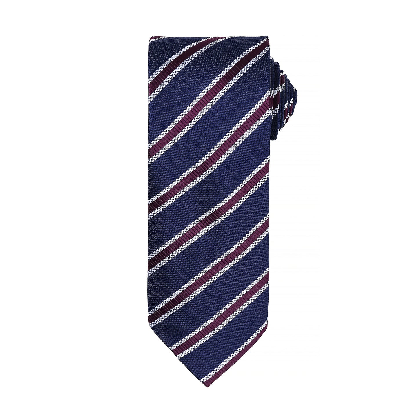 Navy-Aubergine - Front - Premier Mens Waffle Stripe Formal Business Tie