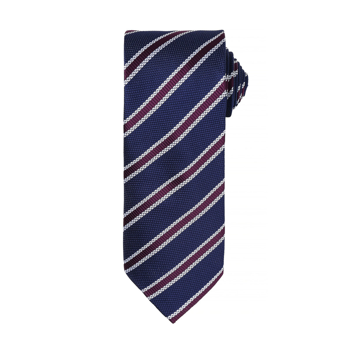 Navy-Aubergine - Front - Premier Mens Waffle Stripe Formal Business Tie