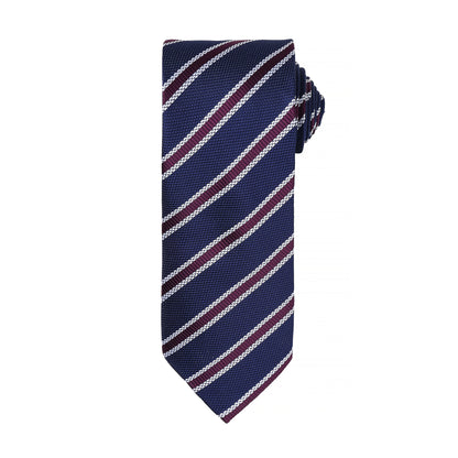 Navy-Aubergine - Front - Premier Mens Waffle Stripe Formal Business Tie