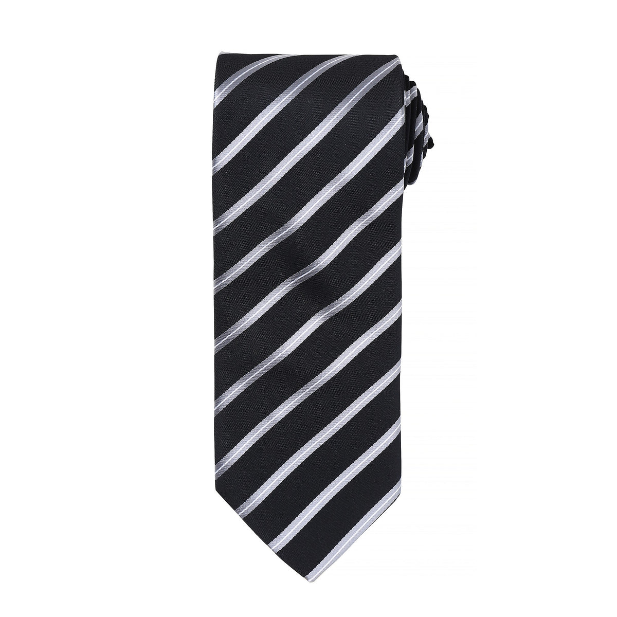 Black- Silver - Front - Premier Mens Sports Stripe Pattern Formal Work Tie