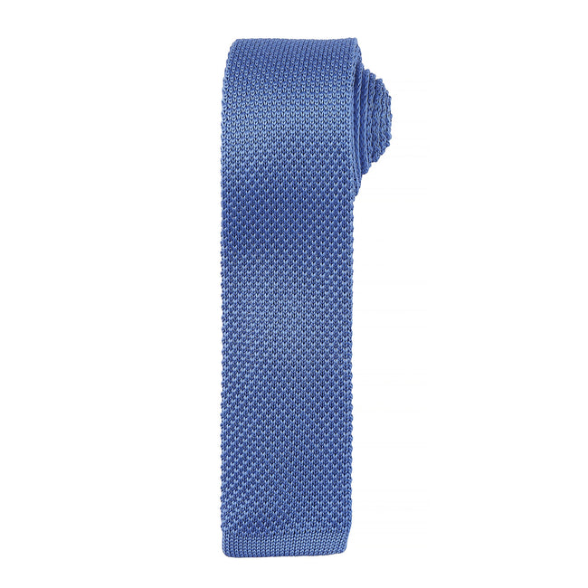 Mid Blue - Front - Premier Mens Slim Textured Knit Effect Tie