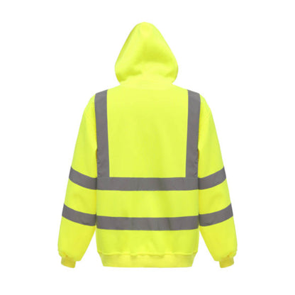 Yellow - Back - Yoko Mens Hi Visibility Full Zip Reflective Work Hoodie