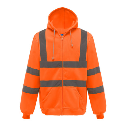 Orange - Front - Yoko Mens Hi Visibility Full Zip Reflective Work Hoodie