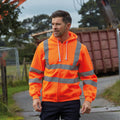 Orange - Back - Yoko Mens Hi Visibility Full Zip Reflective Work Hoodie