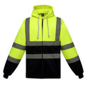 Yellow- Navy - Front - Yoko Mens Hi Visibility Full Zip Reflective Work Hoodie