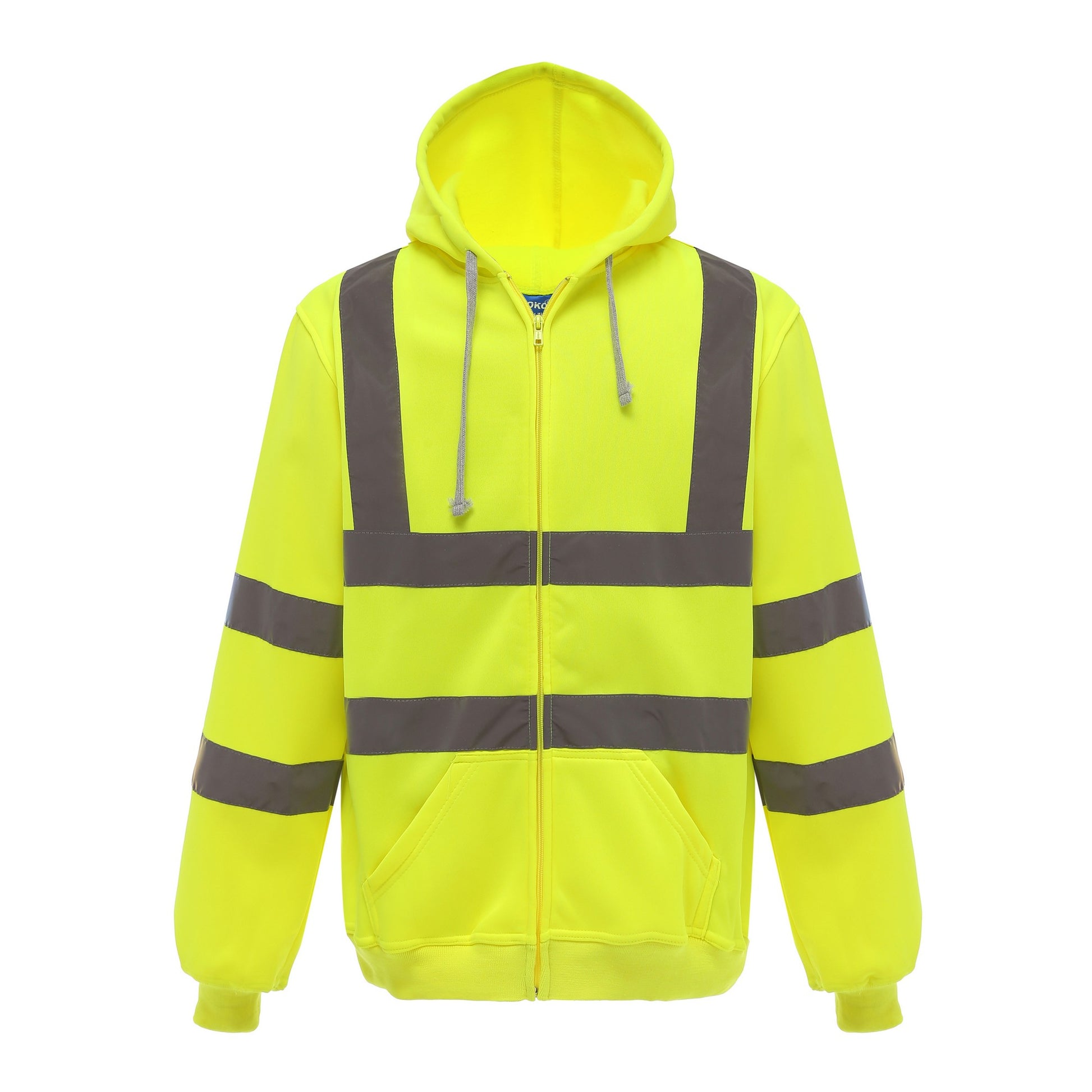 Yellow - Front - Yoko Mens Hi Visibility Full Zip Reflective Work Hoodie