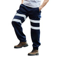 Navy - Back - Yoko Mens Hi Visibility Reflective Work Jogging Bottoms