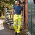 Yellow - Side - Yoko Mens Hi Visibility Reflective Work Jogging Bottoms