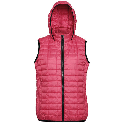 Red - Front - 2786 Womens-Ladies Honeycomb Zip Up Hooded Gilet-Bodywarmer