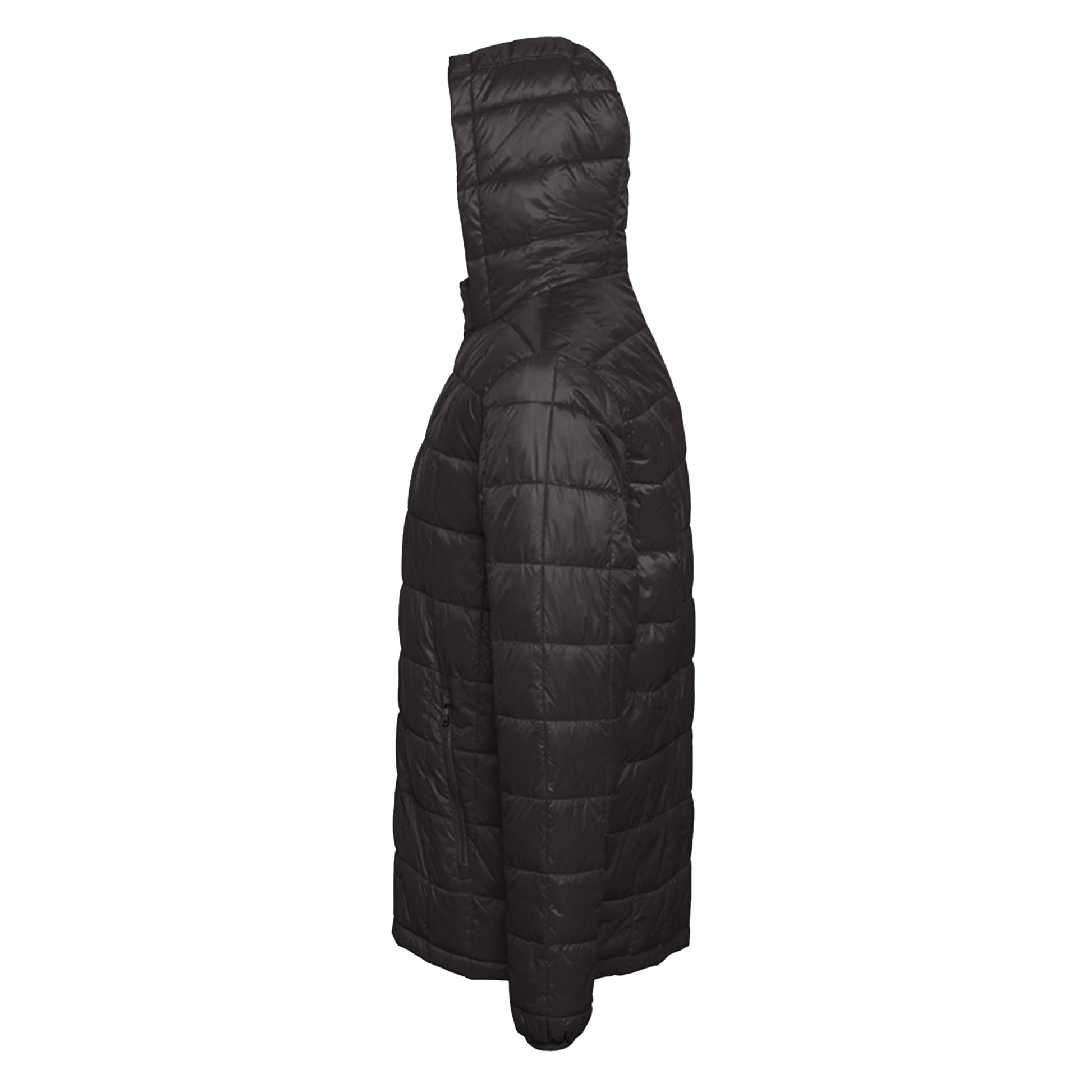Black - Side - 2786 Mens Box Quilt Hooded Zip Up Jacket