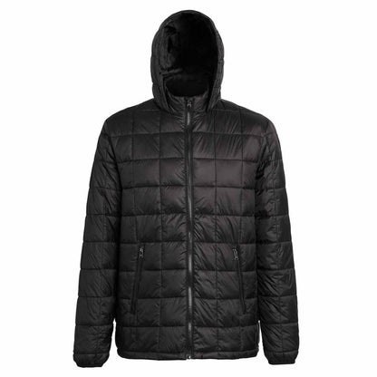 Black - Front - 2786 Mens Box Quilt Hooded Zip Up Jacket