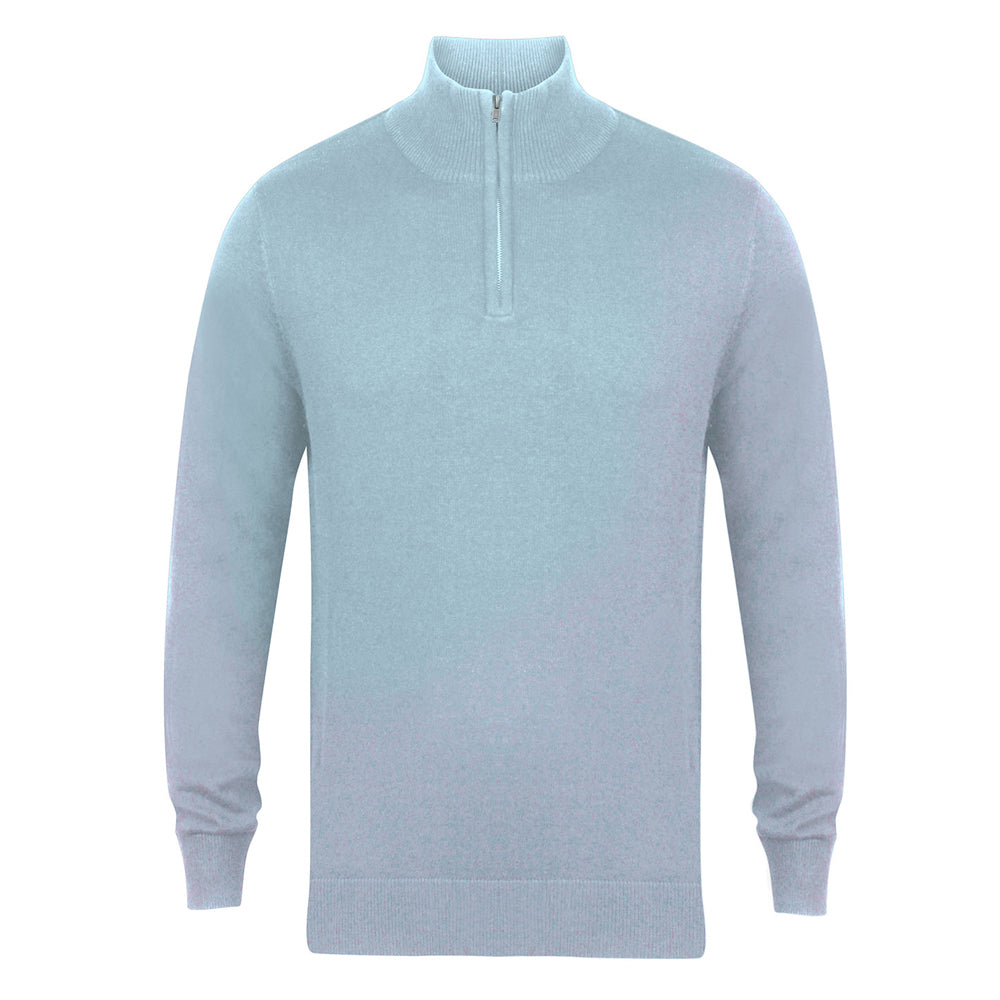 Light Heather - Front - Henbury Mens 1-4 Zip Long Sleeve Jumper
