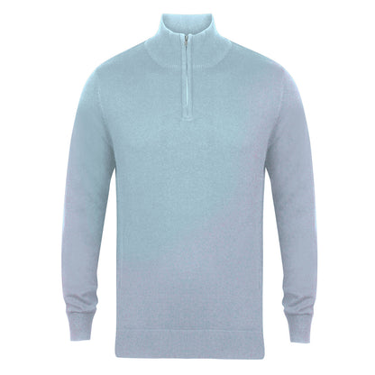 Light Heather - Front - Henbury Mens 1-4 Zip Long Sleeve Jumper