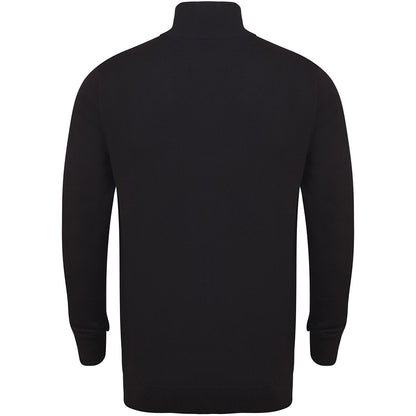 Black - Back - Henbury Mens 1-4 Zip Long Sleeve Jumper