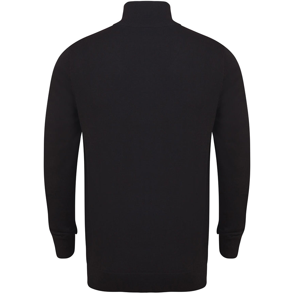 Black - Back - Henbury Mens 1-4 Zip Long Sleeve Jumper